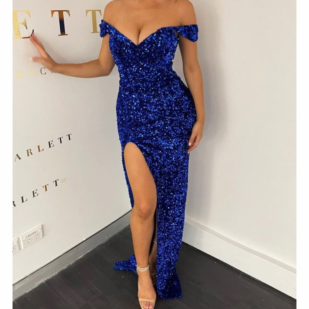 Portia & scarlett PS21280 in cobalt blue evening gown.
